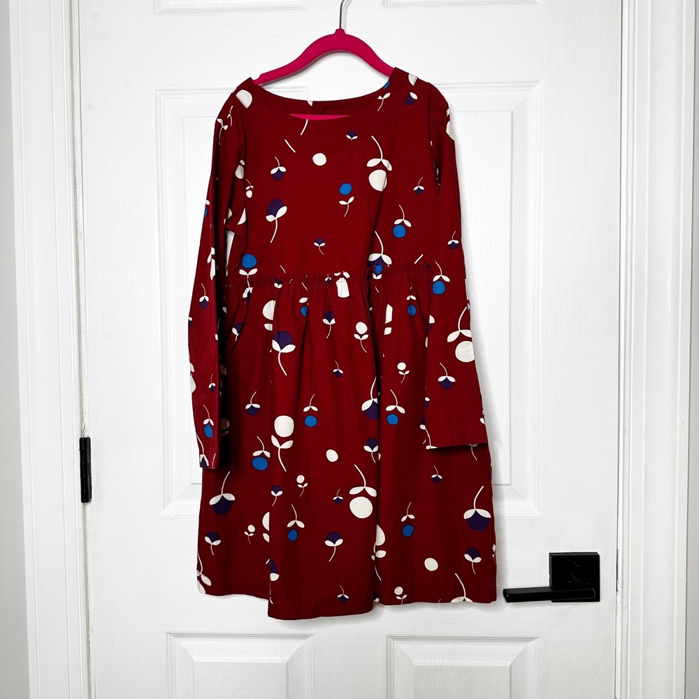 Hanna Andersson Girls Dress 130cm US8 Burgundy‎ Red Floral Long Sleeve Cotton